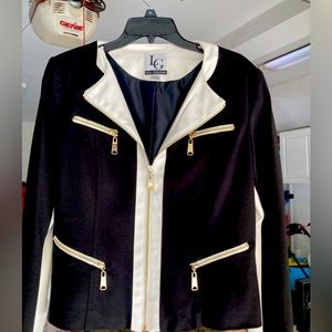 Womens knit cropped jacket with leather trim